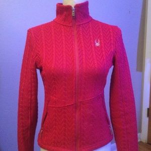 Spyder red cable knit sweater/jacket SM